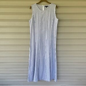 For Cynthia Blue and White Stripe Linen Blend Summer Maxi Dress Size M